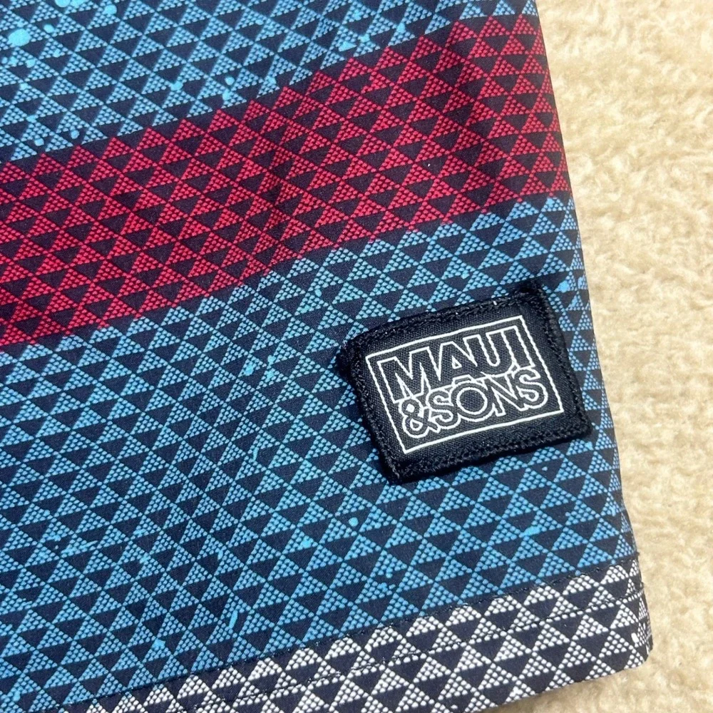 Maui and Sons Mens Swim Trunks Board Shorts 36 Multicolor Striped 4 Way Stretch‎
